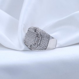 Wishrocks 1.90 CT Baguette & Round Cut Lab Created Moissanite Square Frame Anniversary Wedding Ring For Men's In 14K White Gold Plated Sterling Silver (VVS1/1.90 Cttw)-12.5