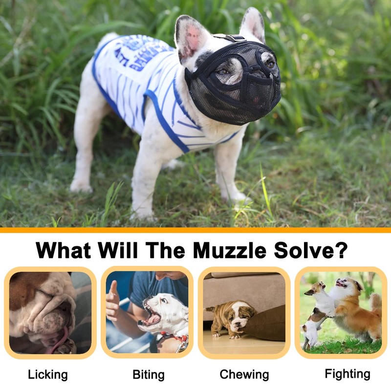 BARKLESS French Bulldog Muzzle, Short Snout Mesh Dog Muzzle with