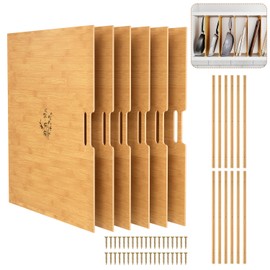 Tcatec 6 Set Wooden Tray Dividers for Cabinets, Kitchen Cookie Baking Sheet Organizer for Cabinet with 12 Slideways & 36 Screws, DIY Cabinet Dividers for Kitchen, Pantry, Closet, Easy to Install