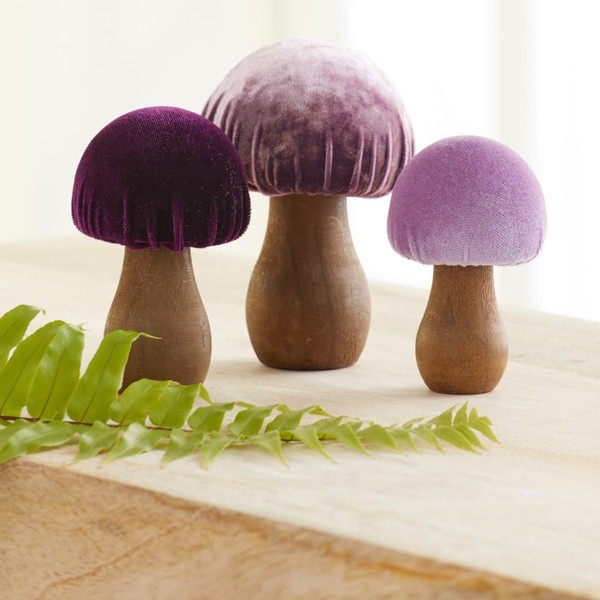 Velvet Mushrooms Set of 3, Shelf sitters, mantel decor, everyday