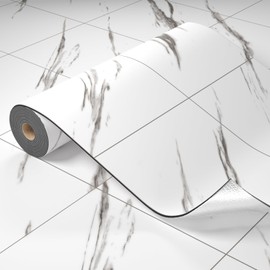 Oxdigi Vinyl Floor Tiles Peel and Stick 23"x 196"/32 Sq.Ft, Thicken Self Adhesive Vinyl Flooring Roll Marble Pattern Waterproof DIY Floor Coverings for Bathroom Living Room Kitchen, White Marble