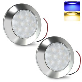 Goldlife B3 LED Marine Courtesy Light Boat Interior Light (2PC Blue+Warm White), Dual Color 2.8" 11LED DC10-30V IP67 Boat Cabin Ceilling Lights, Surface Mount RV Transom Deck Yacht Cockpit Lighting
