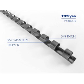 TOTiyea 100 Pack Plastic Comb Binding Spines,3/8 Inch Diameter,60 Sheet Capacity,Letter Size (8.5x11 Inches) Black Binding Combs (3/8'' (100 Pack))