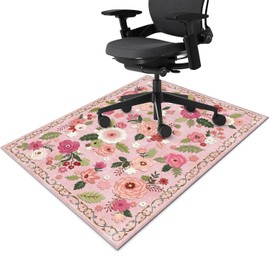 Office Chair Mat for Hardwood & Tile Floor 36"x48",Boho Pink Floral Farmhouse Vintage Computer Rolling Chairs Mat Carpet,Under Desk Non Slip Gaming Rug Low-Pile Rubber Backing Protector Mat