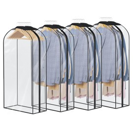Univivi 10" Gusseted Clear Garment Bags,40" Garment Covers for Hanging Clothes,Suit Bags for Clothes Storage,Garment Bag for Closet Storage,4 Pack