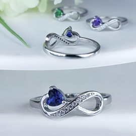 925 Sterling Silver Infinity Heart Birthstone Ring for Women, Christmas Rings, Engagement Ring, Wedding Ring for Mother Women, Sterling Silver, Cubic Zirconia