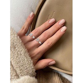 Silvora 925 Silver Heart-shaped 4MM White CZ Initial Ring Letter B Adjustable Open Ring Dainty Letter Ring