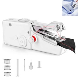 Hand Sewing Machine, Portable Mini Sewing Machine, Wireless Portable Electric Hand Sewing Machine with Sewing Accessories for Beginners, Sewing Suitable for Clothes, Curtains, DIY Home Travel (White)