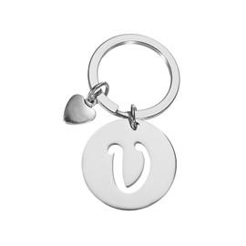 PATIKIL Initial Letter KeyChain, Stainless Steel Disc Letter A-Z Charm Keychain Cute Metal Heart Alphabet Keyring for Keys Handbag Purse Backpack, Silver (V)