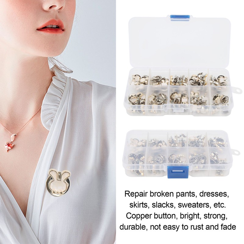 3 Boxes 150pcs Brooch Buttons White Rabbit Head Shape Detachable