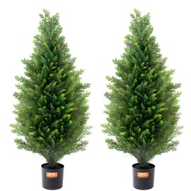 VEVOR Artificial Cedar Topiary Tree, 36 inch Tall (2 Pieces), with Extra Leaves & Pot Faux Evergreen Fake Pine Cypress Trees Plant, UV Rated Artificial Greenery Set for Home Decor Indoor/Outdoor