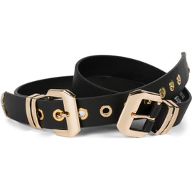 styleBREAKER 03010121 Women's Belt with Double Gold Buckle and Hole Rivets, B-Low Belt, Waist Belt, Can Be Shortened, black