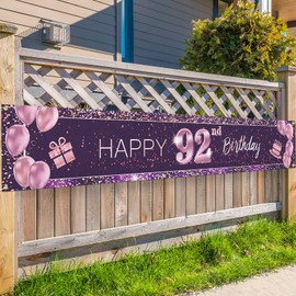 PAKBOOM Happy 92nd Birthday Backdrop Banner Cheers to 92 Years Old Decorations Party Supplies Sign Pink