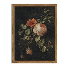 Framed Vintage Floral Wall Art - 3D Textured Moody Flower Butterfly Pictures Wall Decor, Hand Drawn Sandstone Dark Academia Botanical Aesthetic Paintings Prints for Living Room Bedroom 12x16 inch