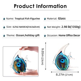 EUSTUMA Hand Blown Glass Tropical Fish Figurines Ornament,Sea Animal Sculpture for Fish Tank Aquarium,Sea Animals Collection for Birthday Gift,Glass Sculpture