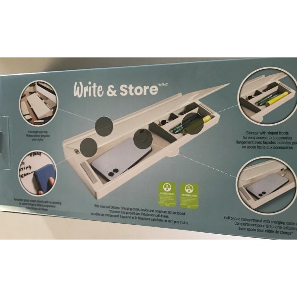 MessageStor Write & Store Glass Desktop Whiteboard And Organizer (18’x6’x2.4)Ne