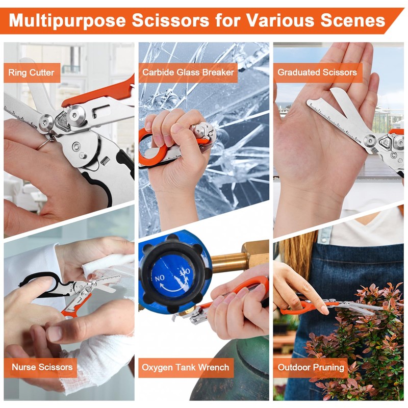 Awaiymi 6 In 1 Multi-function Trauma Shears With Holster, Stainless