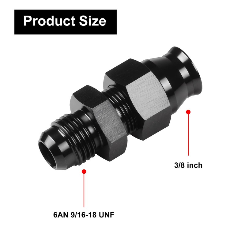 VehiMata 6AN Male to 3/8 Hardline Compression Fitting Adapter Aluminum