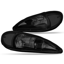 CAAP DRIVEN Tinted Lens Clear Side Factory Style Headlights Compatible with 1999-2005 Pontiac Grand Am CAAP-PGAM99-OH-BKSMCL-HL