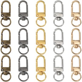 SUNNYCLUE 1 Box 50Pcs 5 Styles Metal Swivel Clasps D Ring Clasp Bulk Gold Silver Black Alloy Heavy Duty Claw Push Gate Trigger Snap Hooks Clip Clasps for Jewellery Making Lanyard Purse Bag DIY Crafts