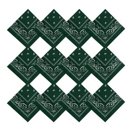 Pistha 12 Pack Bandanas for Women Men Cowboy Bandana Handkerchief Headband Face Mask Bulk for Party Costume (12, Dark Green)