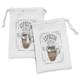 Ambesonne Saying Fabric Pouch Set of 2, Espresso Design for Coffee Lovers Cup Caffeine Curvy Frame Motifs, Small Drawstring Bag for Toiletries Masks and Favors, 9" x 6", Caramel Charcoal Grey