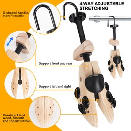 VIVEBEI Wooden Shoe Stretcher Women Men, 4-Way Shoe Widener Expander for Stretches Length & Width (M For Women Us Size 10-13.5,Men's Us Size 6.5-10)