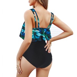 YNIQUE 2 Pieces Bathing Suits Tummy Control Swimsuits for Women Top Ruffled Swimwear with High Waisted Bottom Tankini Bikini Set
