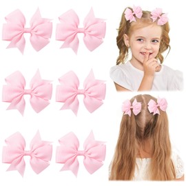 Choicbaby 3 Inches Hair Bows for Girls Pink Grosgrain Ribbon Pinwheel Hair Bows Clips Toddler Bows Hair Clips for Birthday Baby Shower Gifts 6 Pack Photo Props