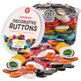 375 (Approx) Assorted Buttons for Crafts - Bulk Button 12oz Container - Small & Large Buttons for Sewing, Shirts, Clothes, Sorting - Mixed Colorful Decorative Craft Button in Bulk