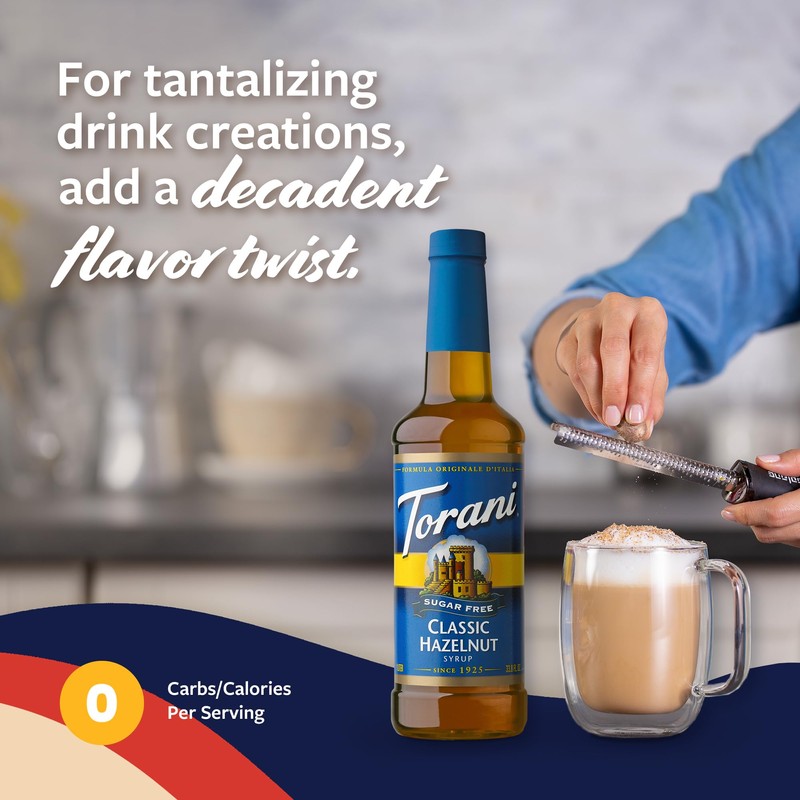 Torani Sugar Free Coffee Syrup, Classic Hazelnut Flavoring for Drinks,