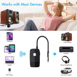 Giveet Bluetooth V5.3 Receiver for Home Stereo, Wireless Audio Adapter for Speaker/Home/Car Stereo Music Streaming Sound System, Support 3.5mm AUX RCA Jack, 20 Hours Playtime, Dual Devices Connection