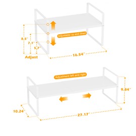 Slideep Expandable Counter Organizer Shelf, Stackable Cabinet Shelves Organizer Storage Rack Cupboard Stand Spice Rack for Kitchen Bathroom Pantry White -2 Set