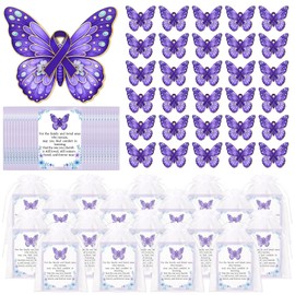 30Sets Funeral Guests Favors Bulk: Purple Butterfly Brooch Pins with Memorial Cards, Celebration of Life Thank You Gifts