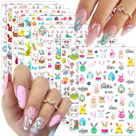 12 Sheets Easter Nail Art Stickers,Cartoon Rabbit Nail Decals 3D Self-Adhesive Nail Art Supplies Cute Bunny Nail Sticker Designer Easter Egg Nail Decoration Charms for Nails DIY Nail Accessories