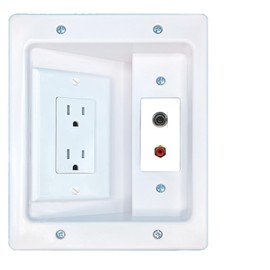 RiteAV 3.5mm RCA-RED Recessed Wall Plate Cable Concealer Management Kit with Power Outlet Hides Cords and Cables