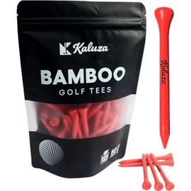 Kaluza Eco-Friendly Bamboo Golf Tees - 50 Pieces | 70mm Biodegradable & Compostable | Durable Sustainable Alternative to Plastic and Wood Tees | Colour: Red
