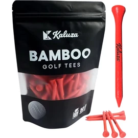 Kaluza Eco-Friendly Bamboo Golf Tees - 50 Pieces | 70mm Biodegradable & Compostable | Durable Sustainable Alternative to Plastic and Wood Tees | Colour: Red