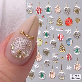 Christmas Nail Art Stickers 5D Embossed Winter Crystal Ball Nail Decals 1PCS Snowman Snowflakes Christmas Tree Xmas Nail Designs Manicure Accessories Christmas Nail Stickers for Nail Art Decorations