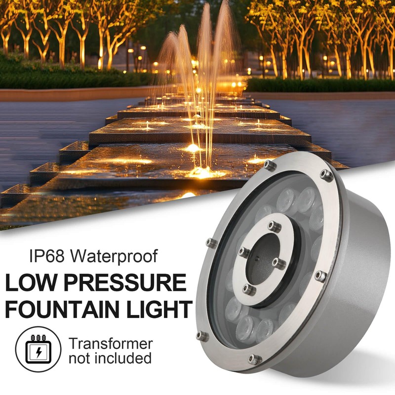 RSN LED Fountain Light 12W 12V DC Warm White Waterproof