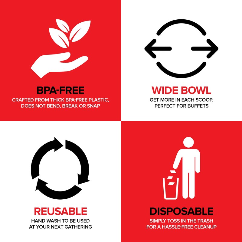 24 Count 10-Inch Disposable Serving Spoons, Black Plastic Serving Spoons