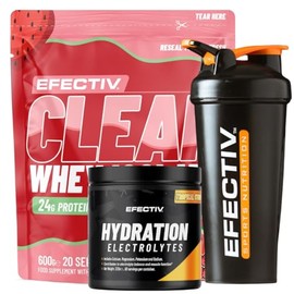 EFECTIV Bundle with Clear Whey Protein Isolate (Strawberry Watermelon) 600g, Electrolytes Hydration Powder (Tropical Storm) 330g and 600ml Shaker – Perfect for Hydration and Recovery Supplement