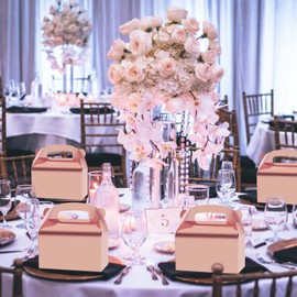 Oletx 30-Pack Rose Gold Party Favor Treat Boxes, Goodie Boxes, Gable Paper Gift Boxes with Handles. Perfect for Wedding, Birthday, Graduation, Babyshower.