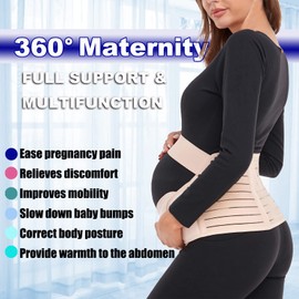 Cinturón de maternidad, cinturón de apoyo 3 en 1 para dolor de espalda/pélvica/cadera, banda de maternidad para el vientre para el embarazo banda de apoyo del vientre (L: apto para abdominales de 39.5 a 51.3 pulgadas, color nude)