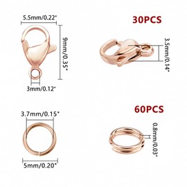 PandaHall 60pcs 5mm 304 Stainless Steel Jump Rings with 30pcs Lobster Claw Clasps for Earring Bracelet Necklace Pendant Jewellery DIY Crafts Rose Gold