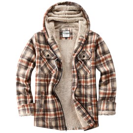 WINDFIT Women's Full Zip Fleece Flannel Jacket Plaid Sherpa Lined Jacket for Women Beige Medium