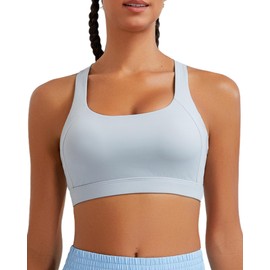 RUNNING GIRL Sports Bra for Women, Molded Cup Strappy Plus Size Sports Bra High Impact Womens Sports Bras(3096_Grey_M)