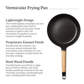 Vermicular Frying Pan with Glass Lid | 20cm (7.9”) | Oak Wood Handle | Lightweight Enameled Cast Iron Skillet with Non-Toxic Enamel Finish | Induction-compatible | Made in Japan