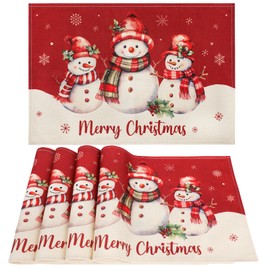 Dujoju Christmas Placemats, 12x18inch Christmas Placemats Set of 4, Christmas Linen Table Mats Washable, Winter Xmas Holiday Plate Mats for Lndoor Kitchen and Dining Table (Snowman)