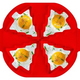 Silicone Pancake Mold Christmas Tree Shaped 4 Holes Mini Pancake Mold Egg Rings for Frying Eggs Non Stick Silicone Egg Rings for Griddle with Handles Egg Mold for Breakfast Sandwiches Egg Mcmuffins